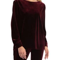 H Halston Womens Velour Boatneck Pullover Top