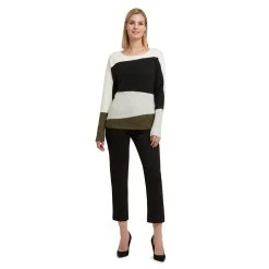 H HALSTON women LS DOLMAN BLOCK PULLOVER SWTR