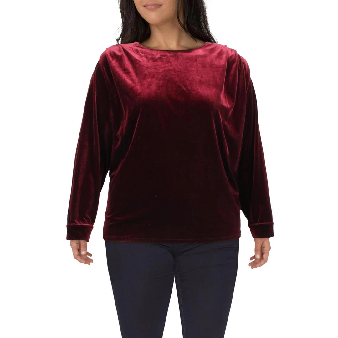 H Halston Womens Velour Boatneck Pullover Top 4 H Halston Womens Velour Boatneck Pullover Top - Image 2