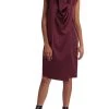 H Halston Womens Satin Draped Wrap Dress