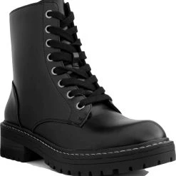 Sugar Kaedy Womens Faux Leather Lugged Sole Combat & Lace-up Boots