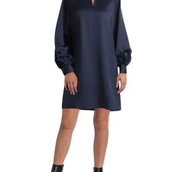 H Halston Womens Satin Short Tunic Dress