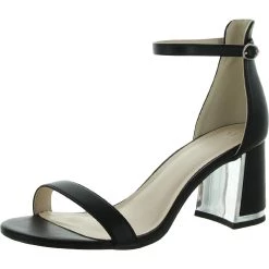 H Halston Womens Vegan Leather Ankle Strap Heel Sandals