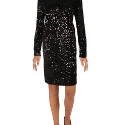 H Halston Womens Velour Sequined Cocktail and Party Dress