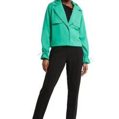 H HALSTON women LS CROP TRENCH JACKET