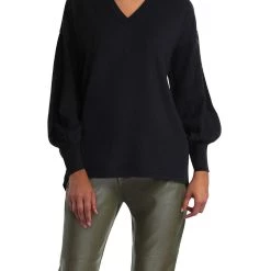 H Halston Sky Captain Womens V Neck Ribbed Trim V-Neck Sweater