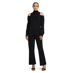 H Halston women Ls Cut Out Pullover Sweater