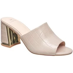 H Halston Spain Womens Vegan Leather Embossed Heel Sandals