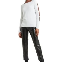 H HALSTON women LS CHAIN SLV SWTR PULLOVER