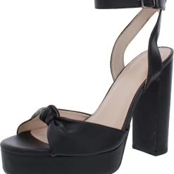 H Halston Venice Womens Vegan Leather Ankle Strap Platform Heels
