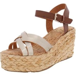 Sugar Happy Womens Leather Woven Wedge Sandals