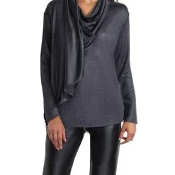 H Halston Womens Draped Wrap Long Sleeves Wrap Top