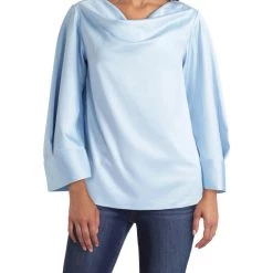 H Halston Womens Cowl Neck Pleated Blouse