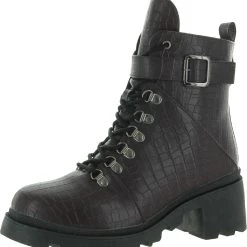 Sugar Frannie Womens Faux Leather Man Made Combat & Lace-up Boots