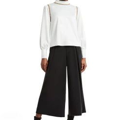 H HALSTON women LS CHAIN DETAIL MK NK BLOUSE