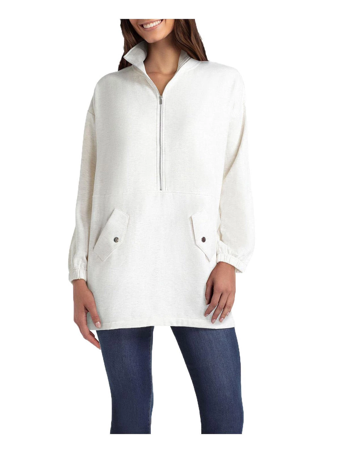 H Halston Womens Mock Neck Polyester 3/4 Zip Pullover 3 H Halston Womens Mock Neck Polyester 3/4 Zip Pullover